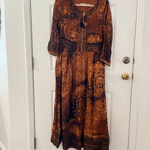 Soft Surroundings Woman's Black/Orange Peasant Venetian Maxi Dress Sz 8 - Picture 2 of 9